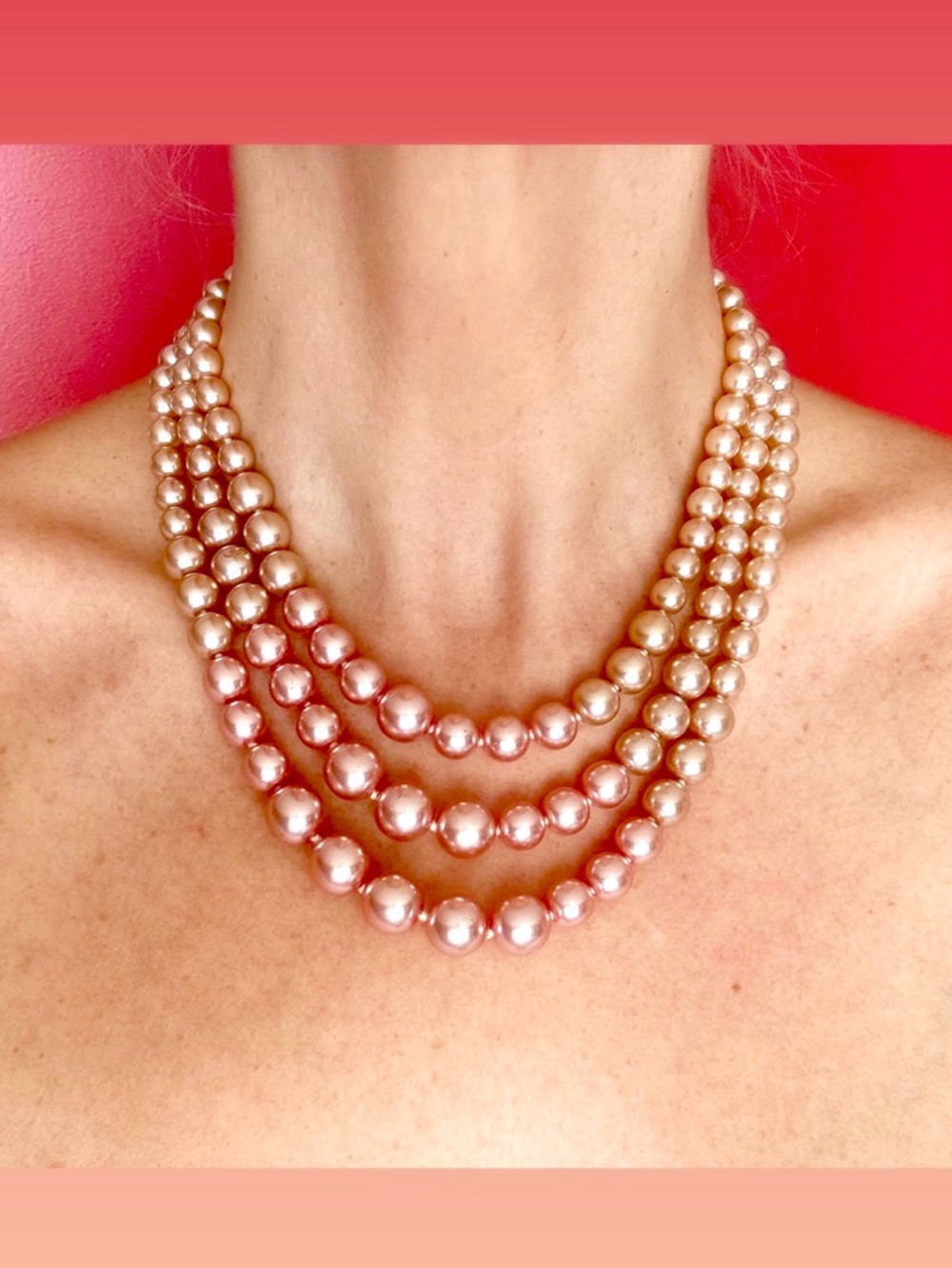 Classic Three-Strand Pink Pearl Necklace